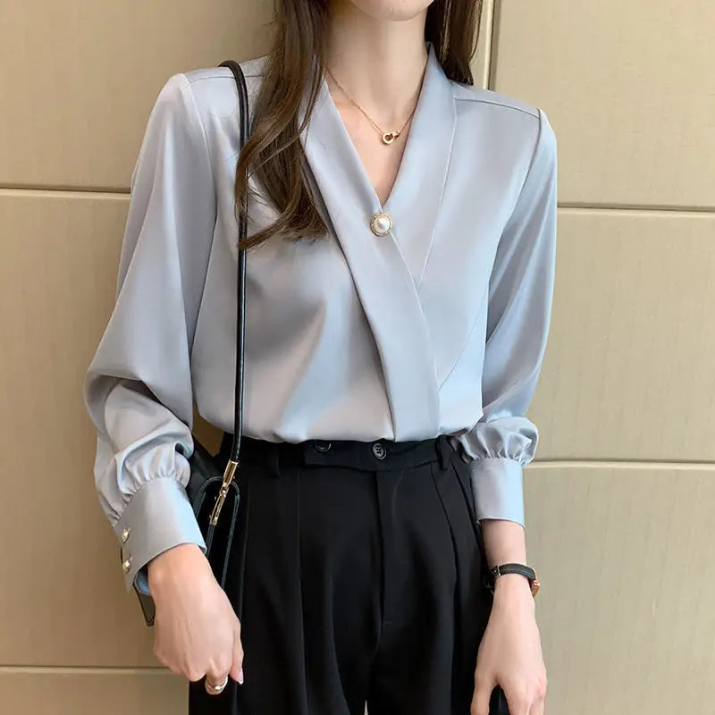 Blouse en satin bleu