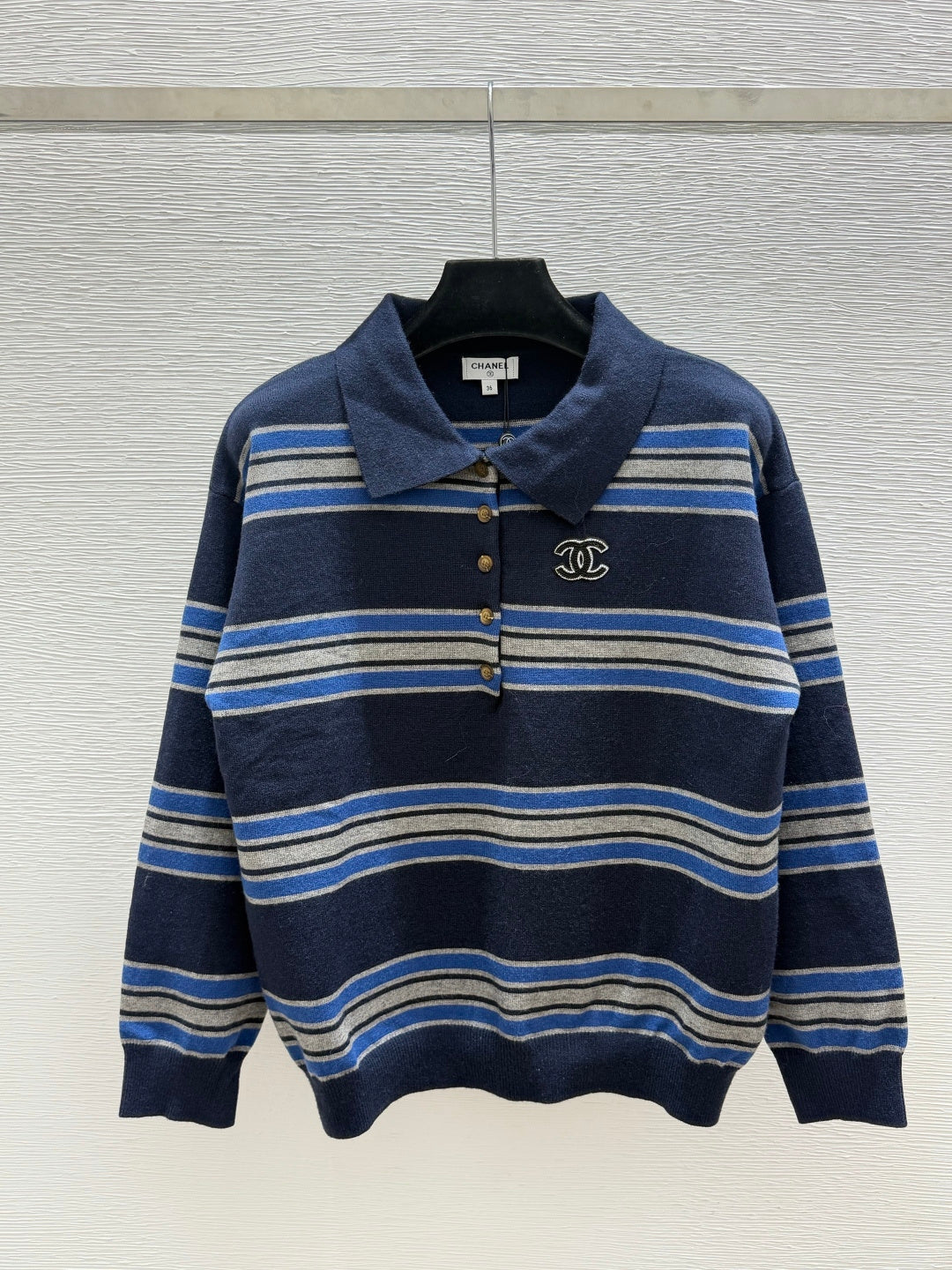 CC 26FW Striped Knit Polo Sweater Nylon 313544