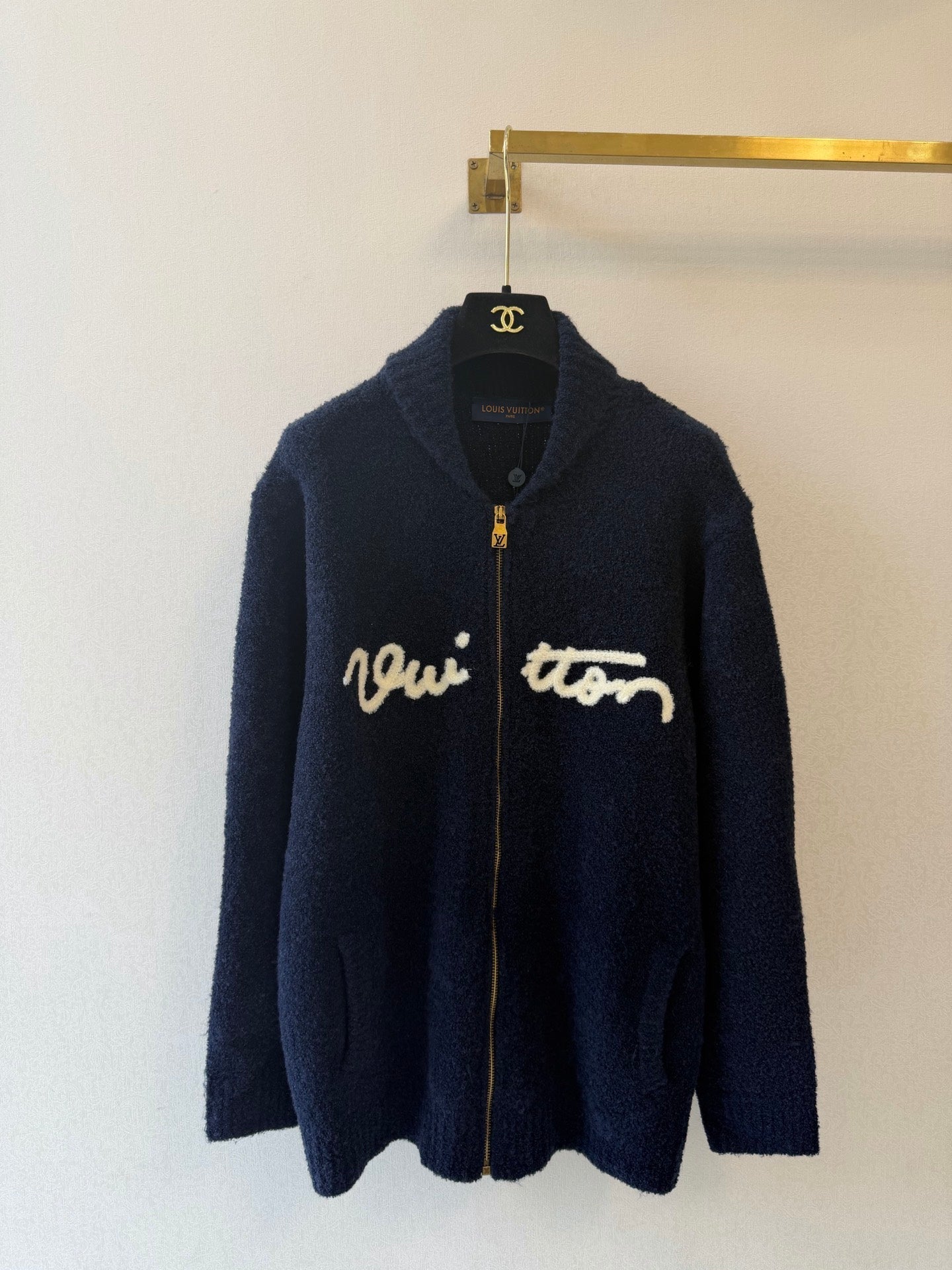 LV 26FW Zip-Up Cardigan with Turn-Down Collar Wool 441802