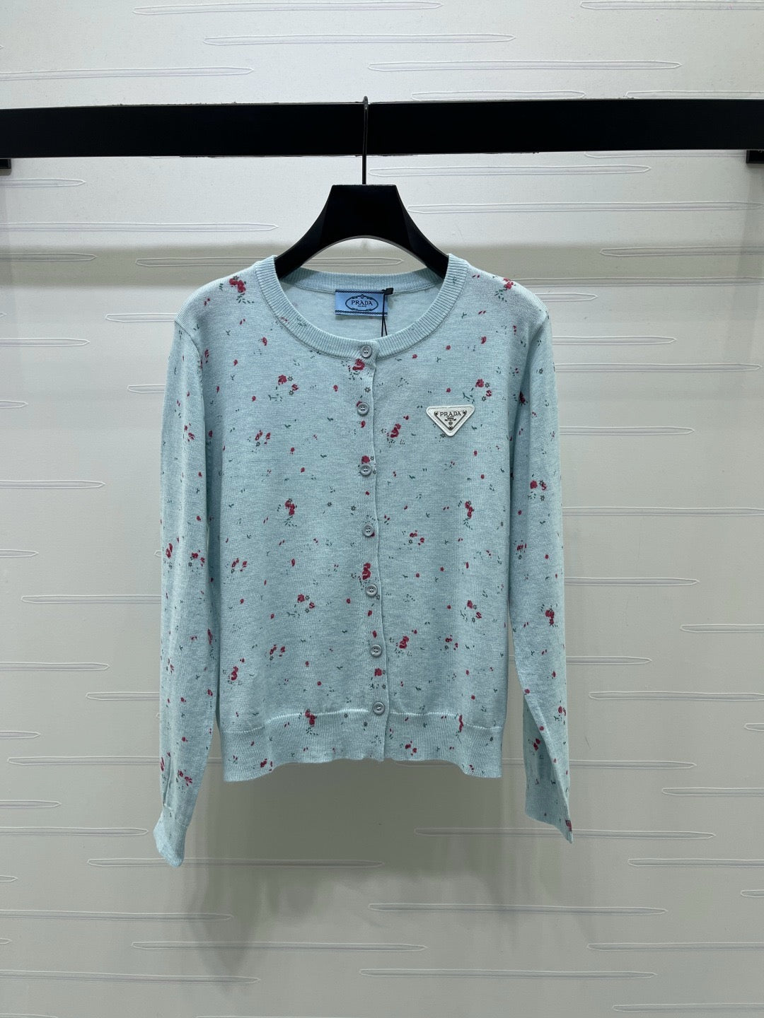 Prada 26s Red Floral Pattern Knitted Cardigan Wool