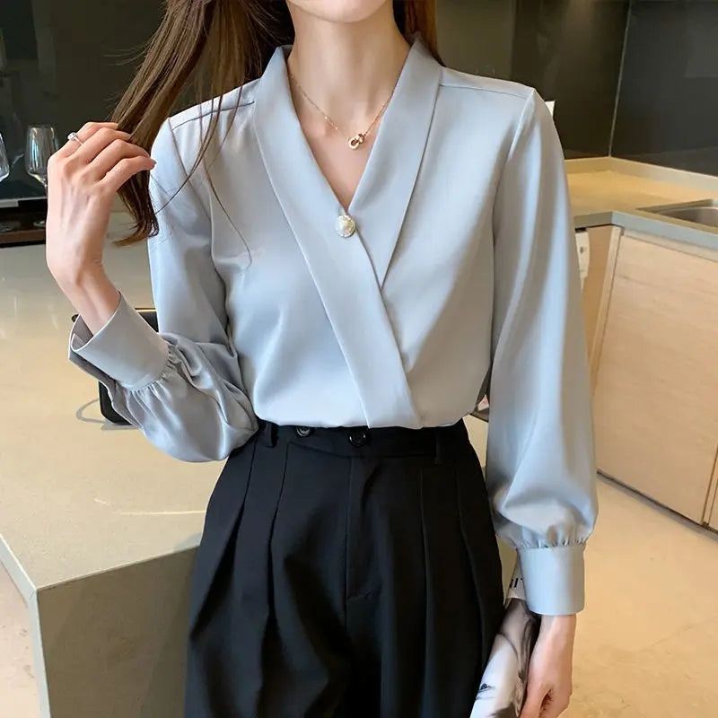 Blouse en satin bleu