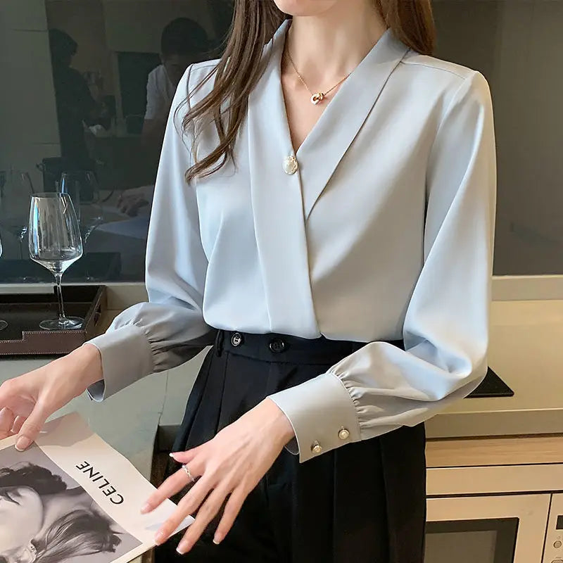 Blouse en satin bleu