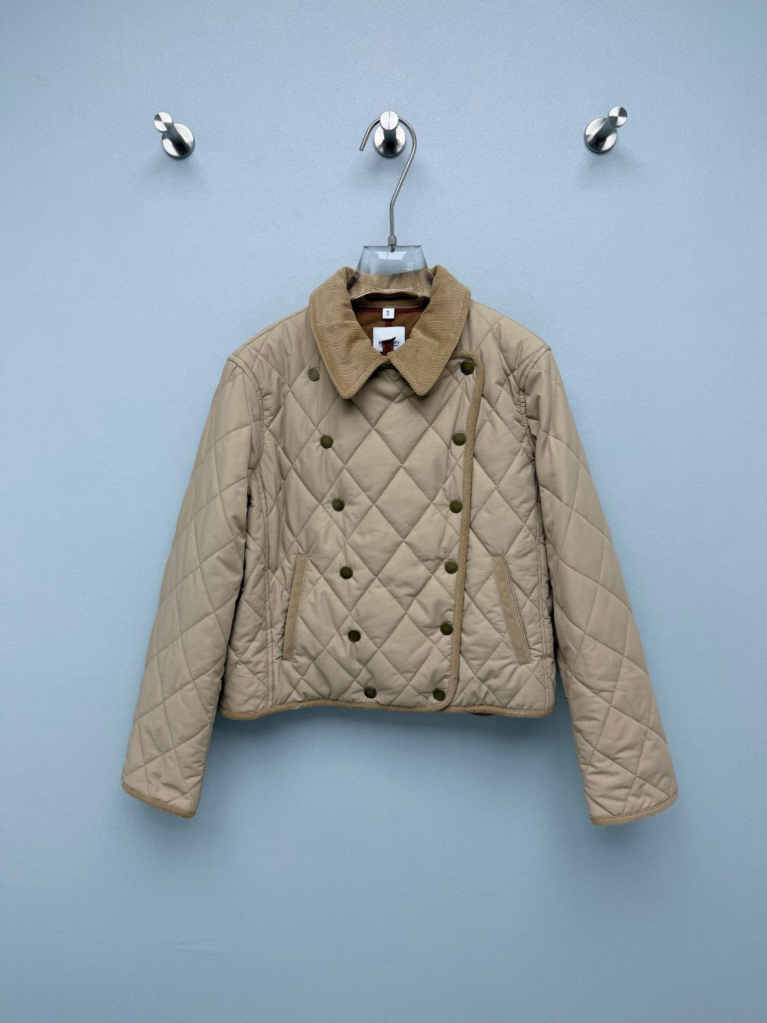 Burberry 26s Double Breasted Quilted Cropped Jacket Beige Red Black 444869