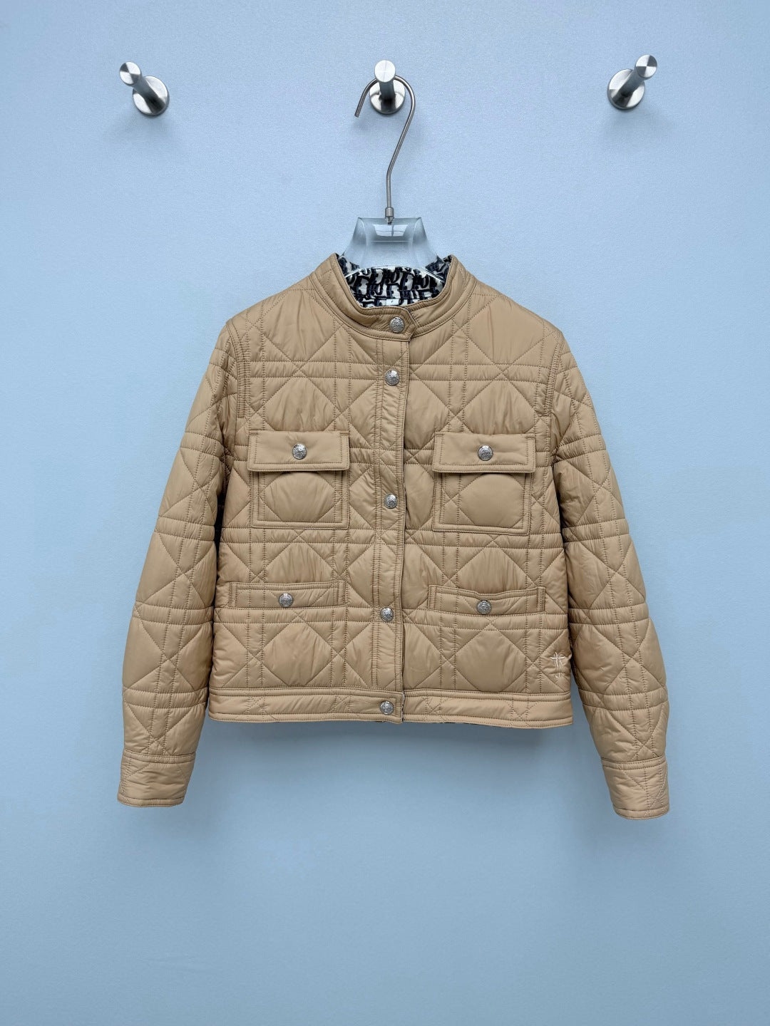 Dior 26s Cannage Quilted Oblique Lining Jacket Beige White Black 444870
