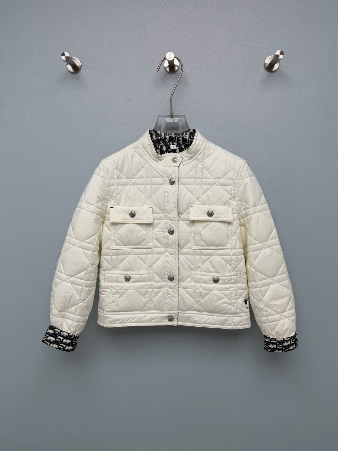 Dior 26s Cannage Quilted Oblique Lining Jacket Beige White Black 444870