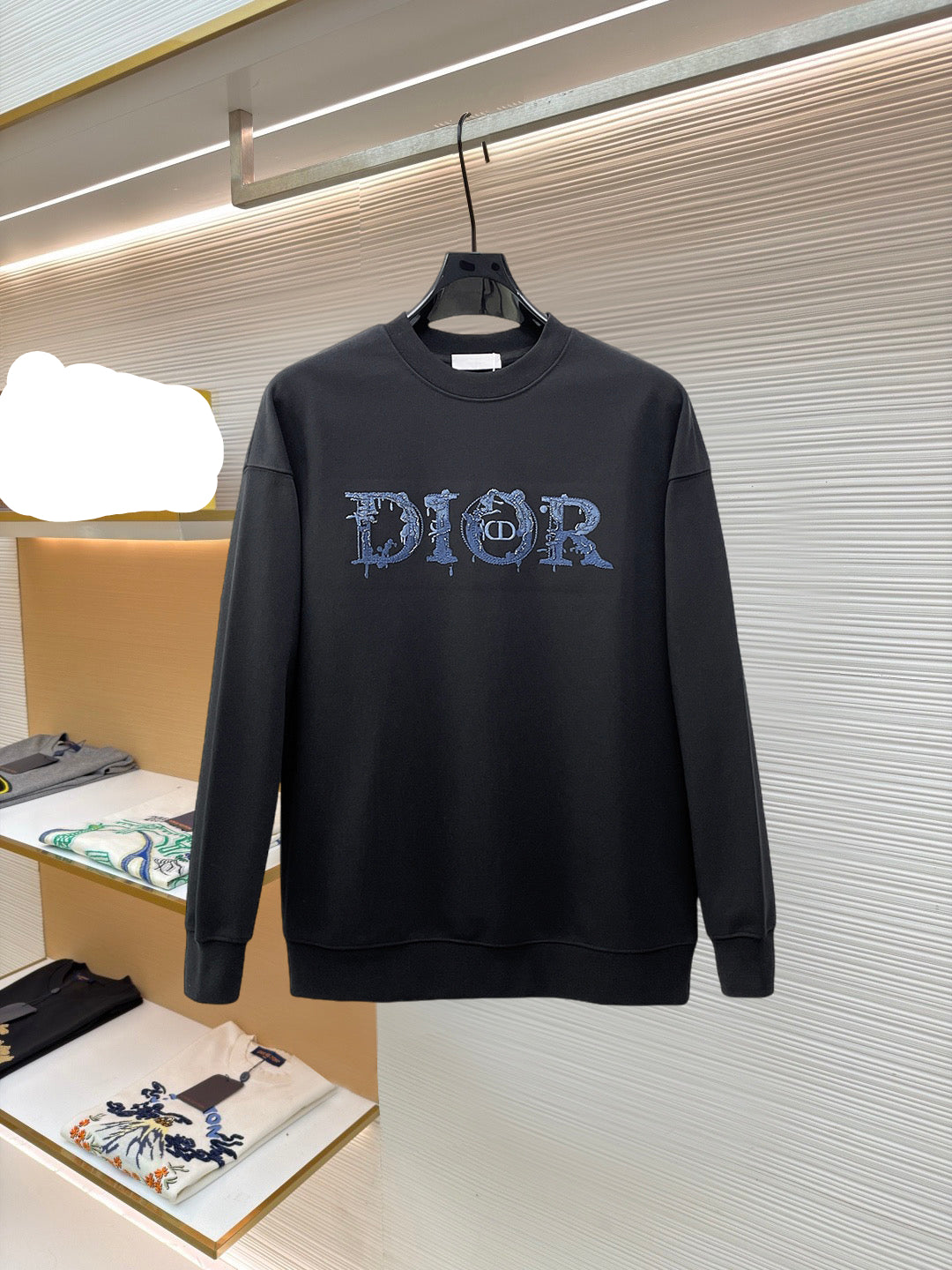 Dior 26s Men Crewneck Sweatshirt Distressed Crystal Logo 194852