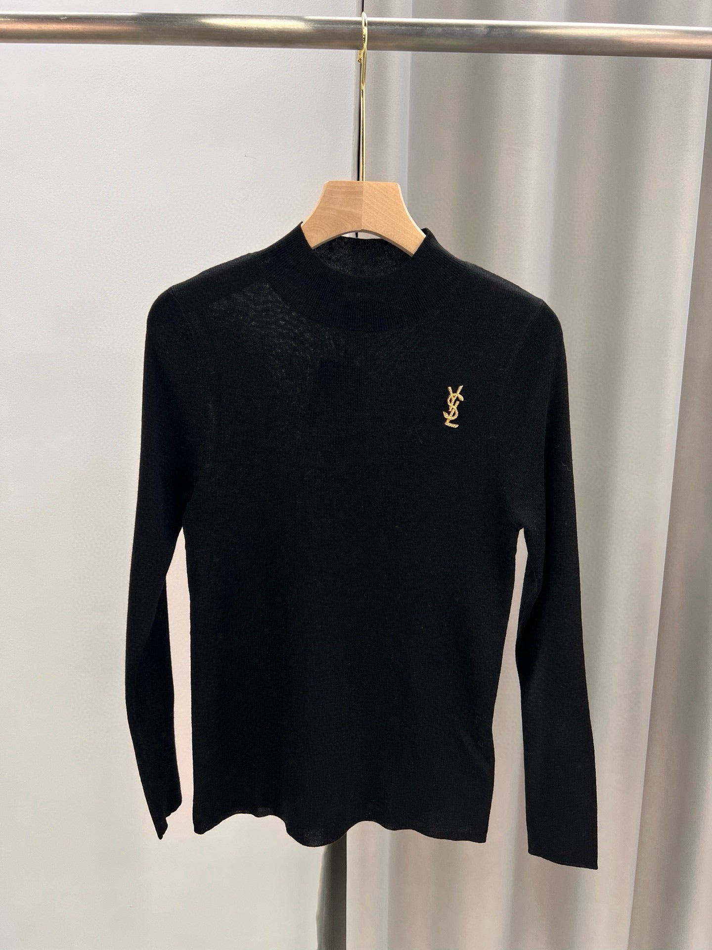 YSL Brooch Mock Neck Sweater Virgin Wool 438269