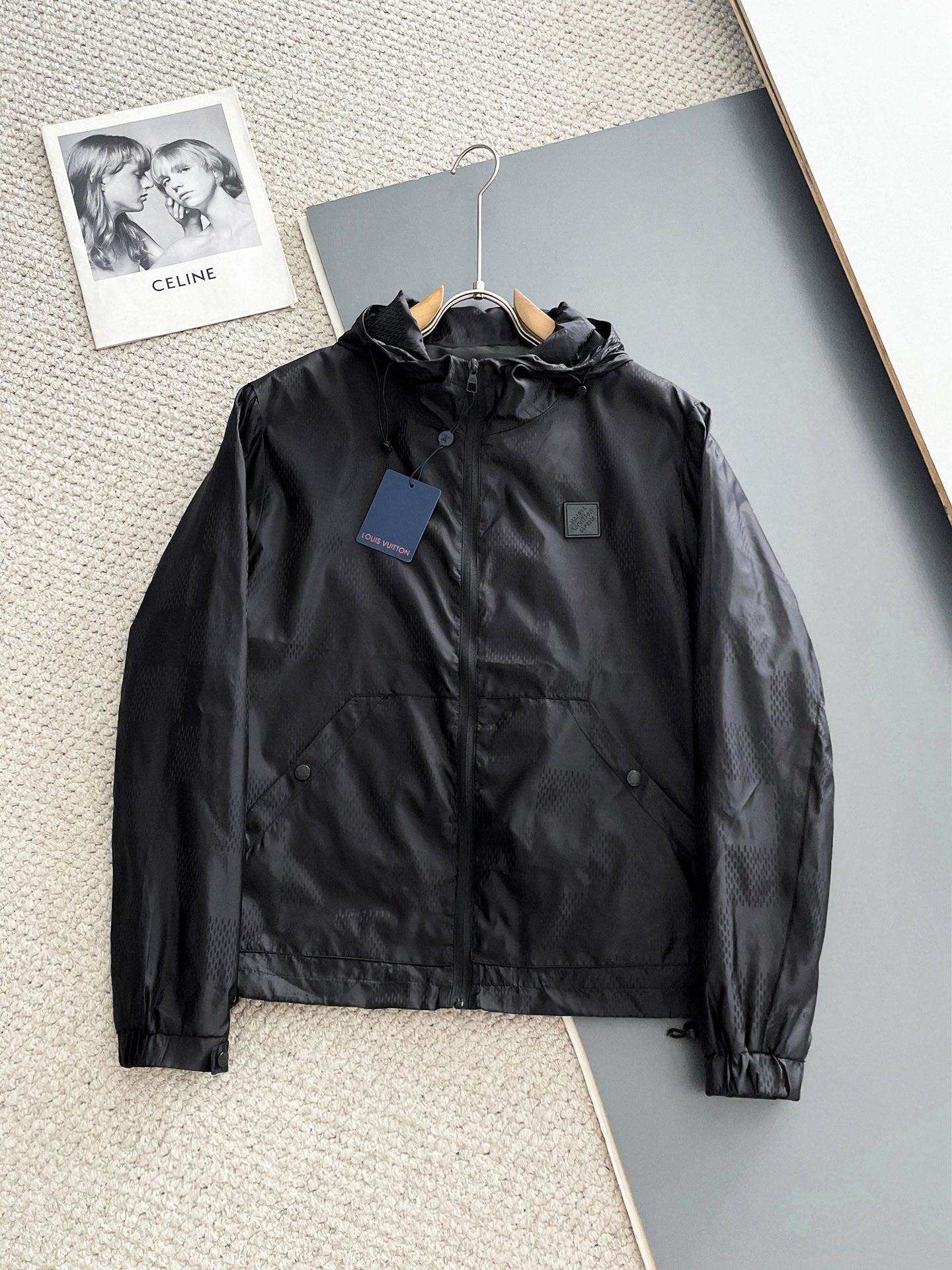 LV 26s Men Hooded Windbreaker Jacket Damier Pattern 492015