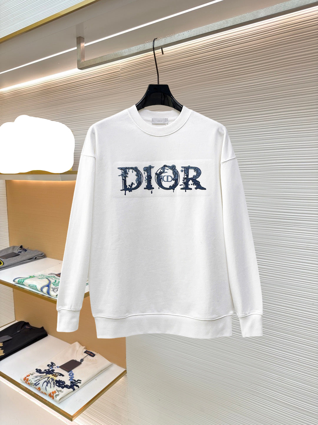 Dior 26s Men Crewneck Sweatshirt Distressed Crystal Logo 194852