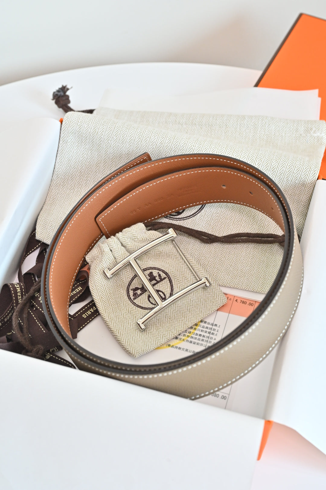 Hermes FW26 H au Carre Reversible Belt 38mm Togo Leather 219865
