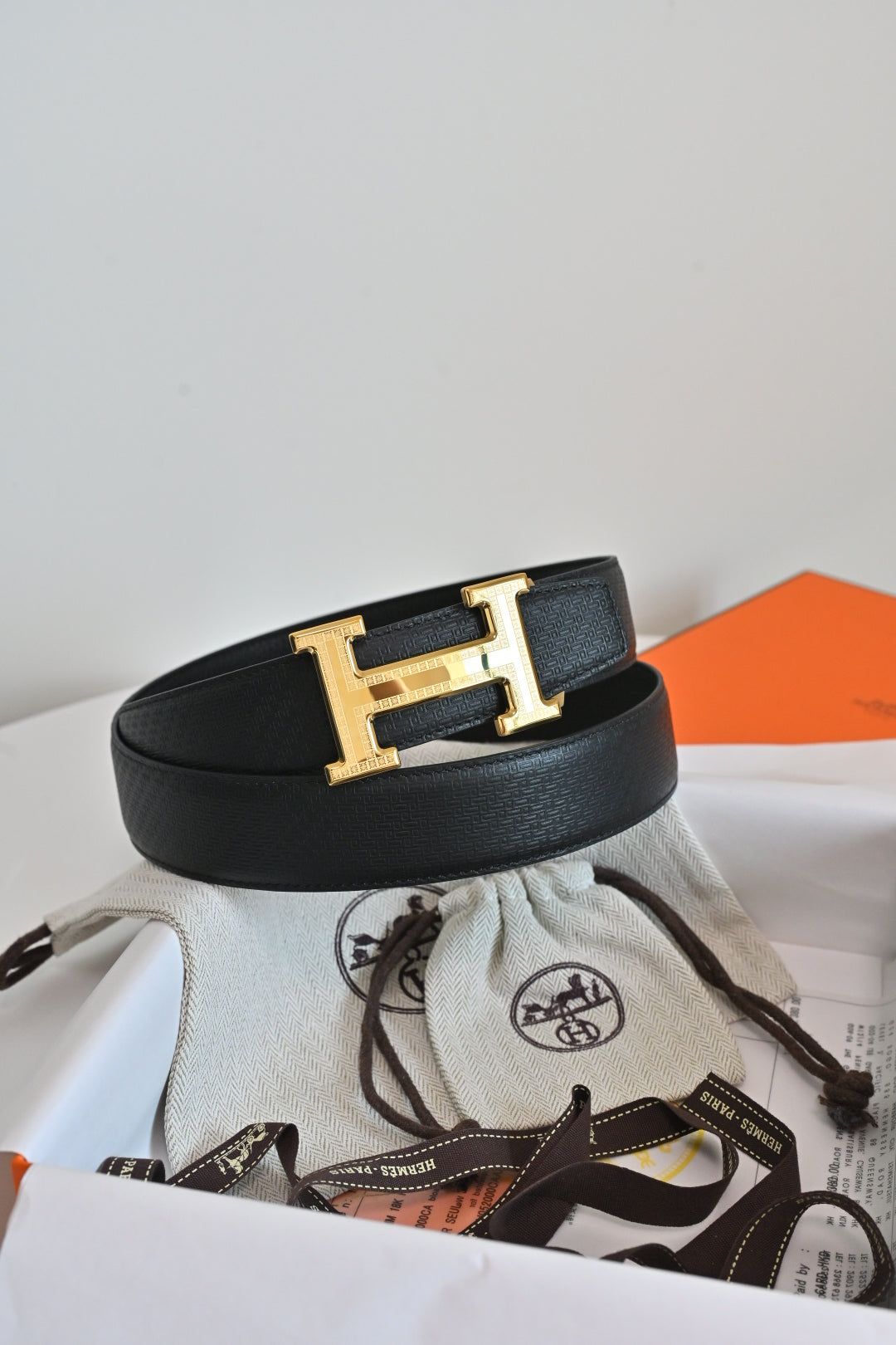 Hermes FW26 H Striated Reversible Belt 35mm Epsom Leather 219887