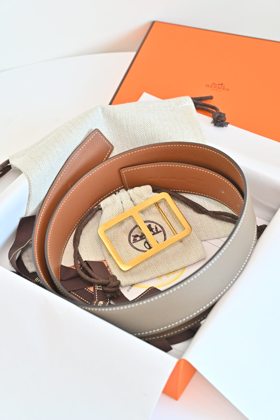 Hermes FW26 Gamma Reversible Belt 38mm Smooth Leather 219891