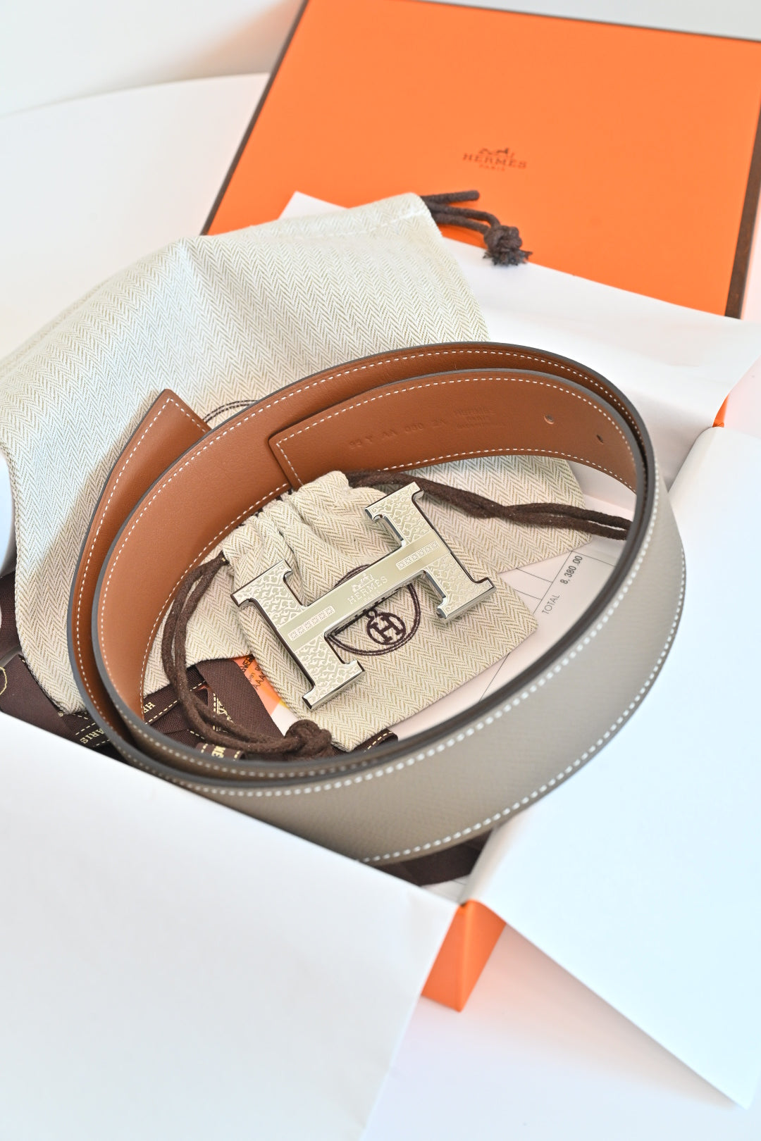 Hermes FW26 H au Carre Reversible Belt 38mm Togo Leather 219946