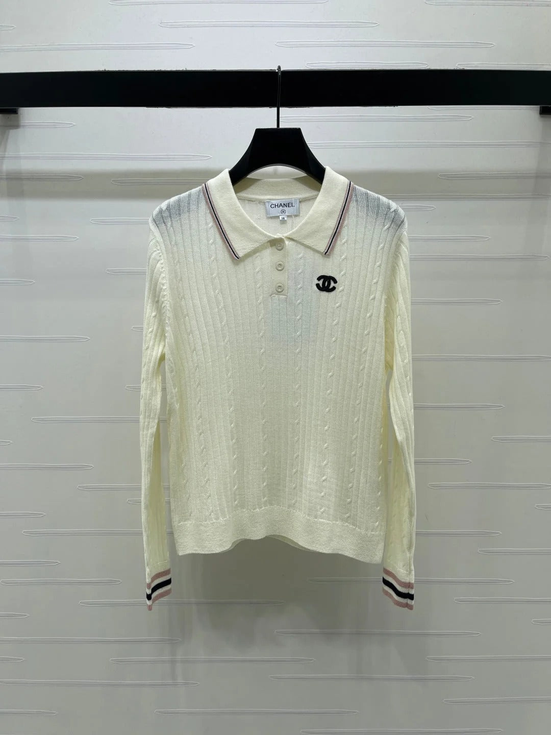 Chanel 2026 Cable Knit Long-sleeved Shirt With Ribbed Collar 773805