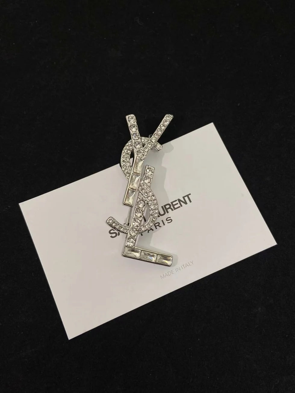 YSL Brooch With Sparkling Crystals