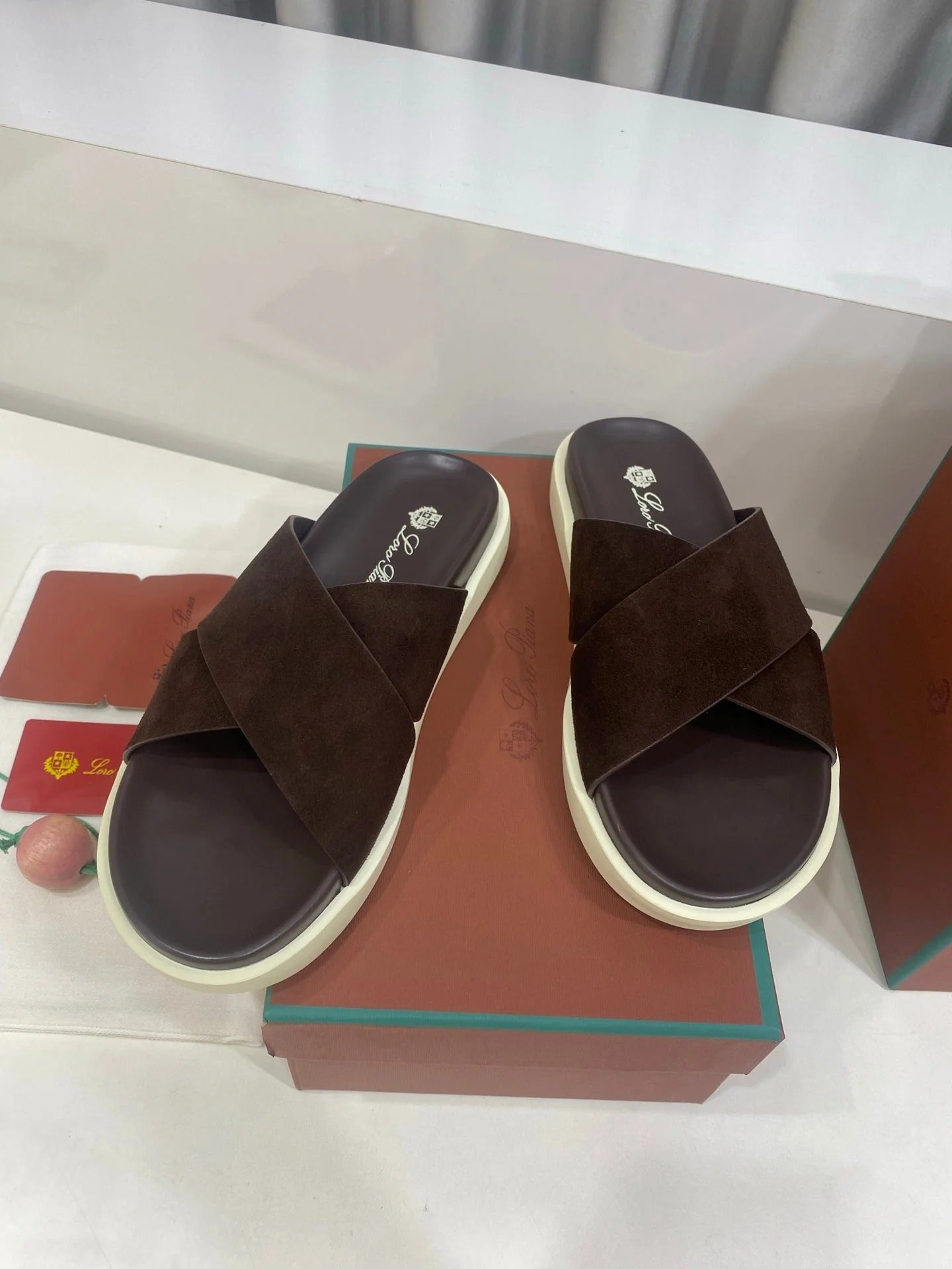 Loro Piana 2026 Cross-strap Slipper Suede Leather 911319