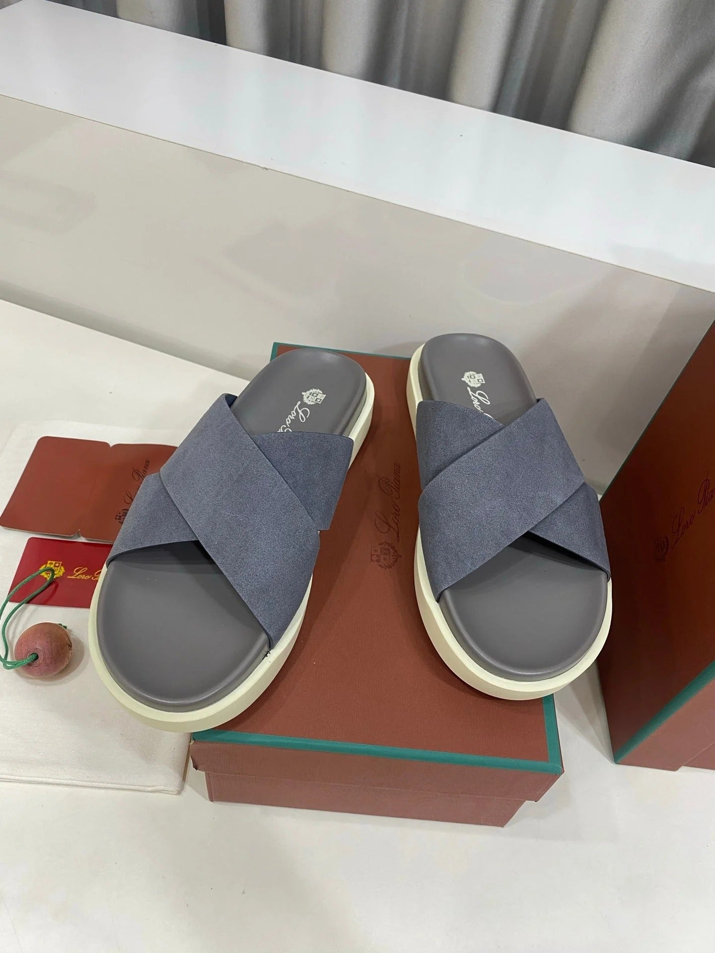 Loro Piana 2026 Cross-strap Slipper Suede Leather 911319