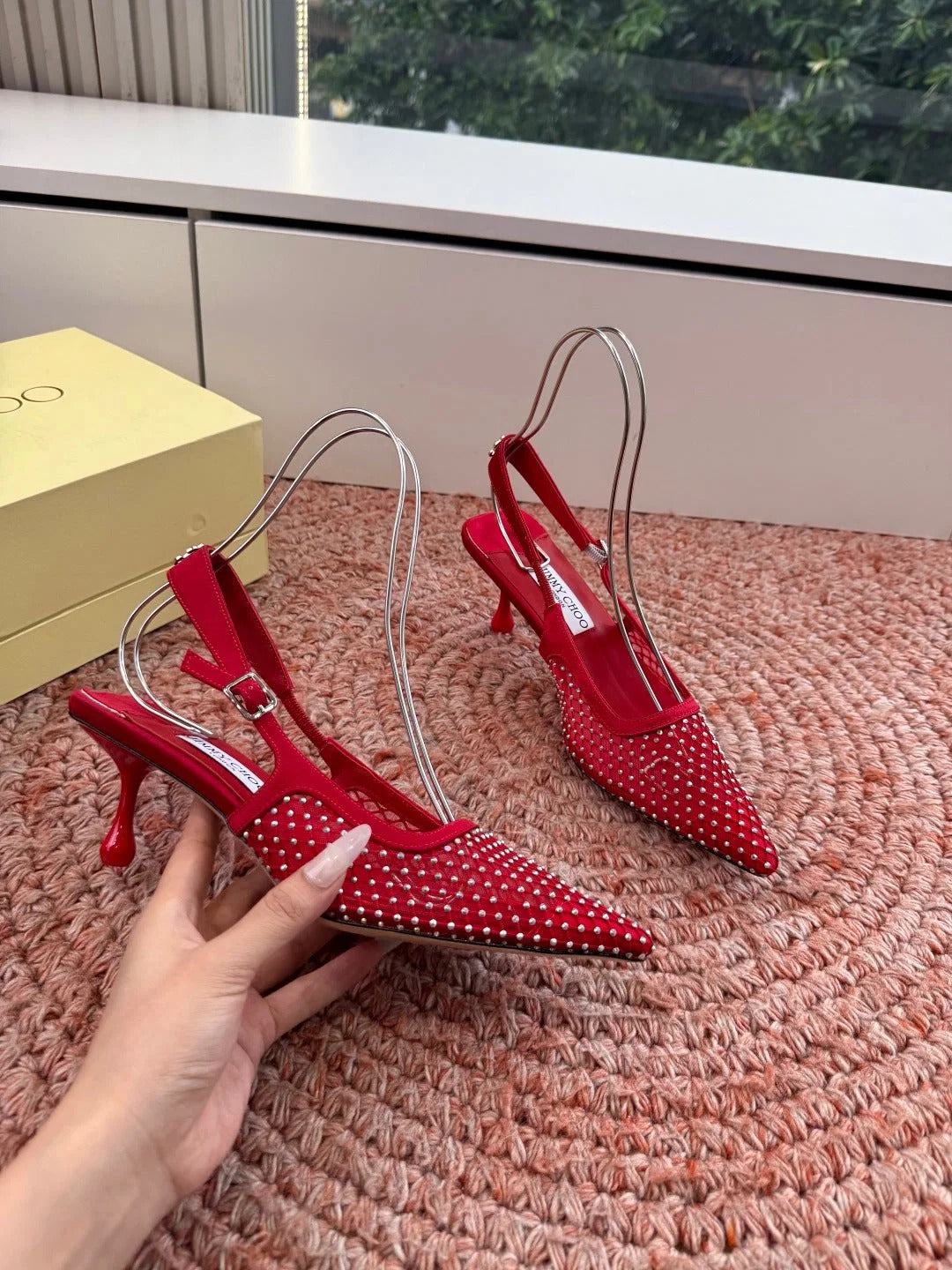 Jimmy Choo 2026 Amel Crystal-Embellished Slingback 50mm Silk 916780