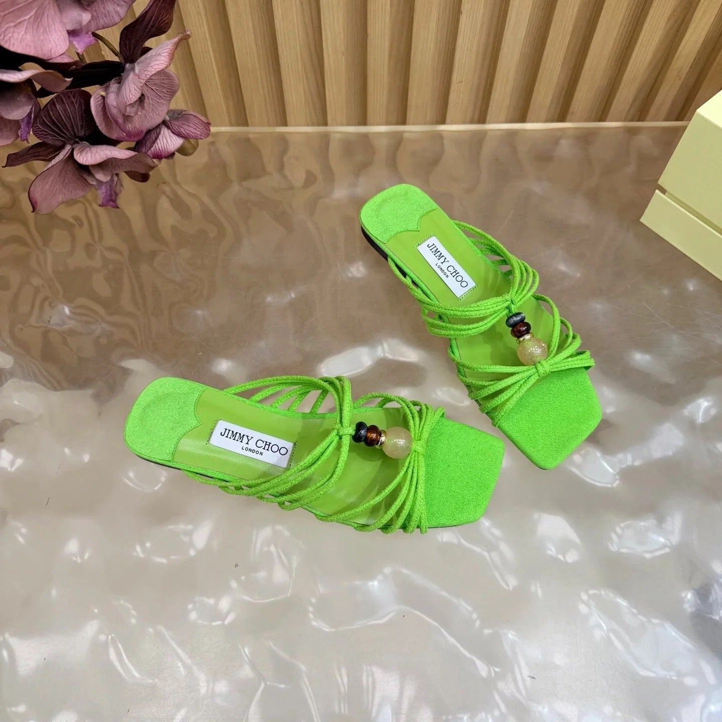 Jimmy Choo 2026 Lova Flat Sandals Suede With Beads 949796