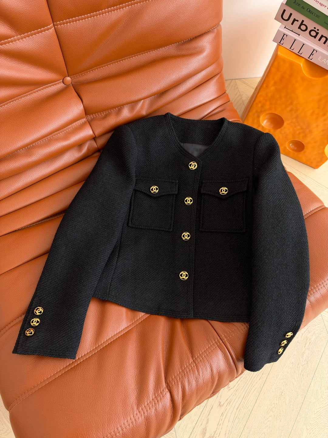 Chanel 26s CC Button Pocket Tweed Crop Jacket  449985