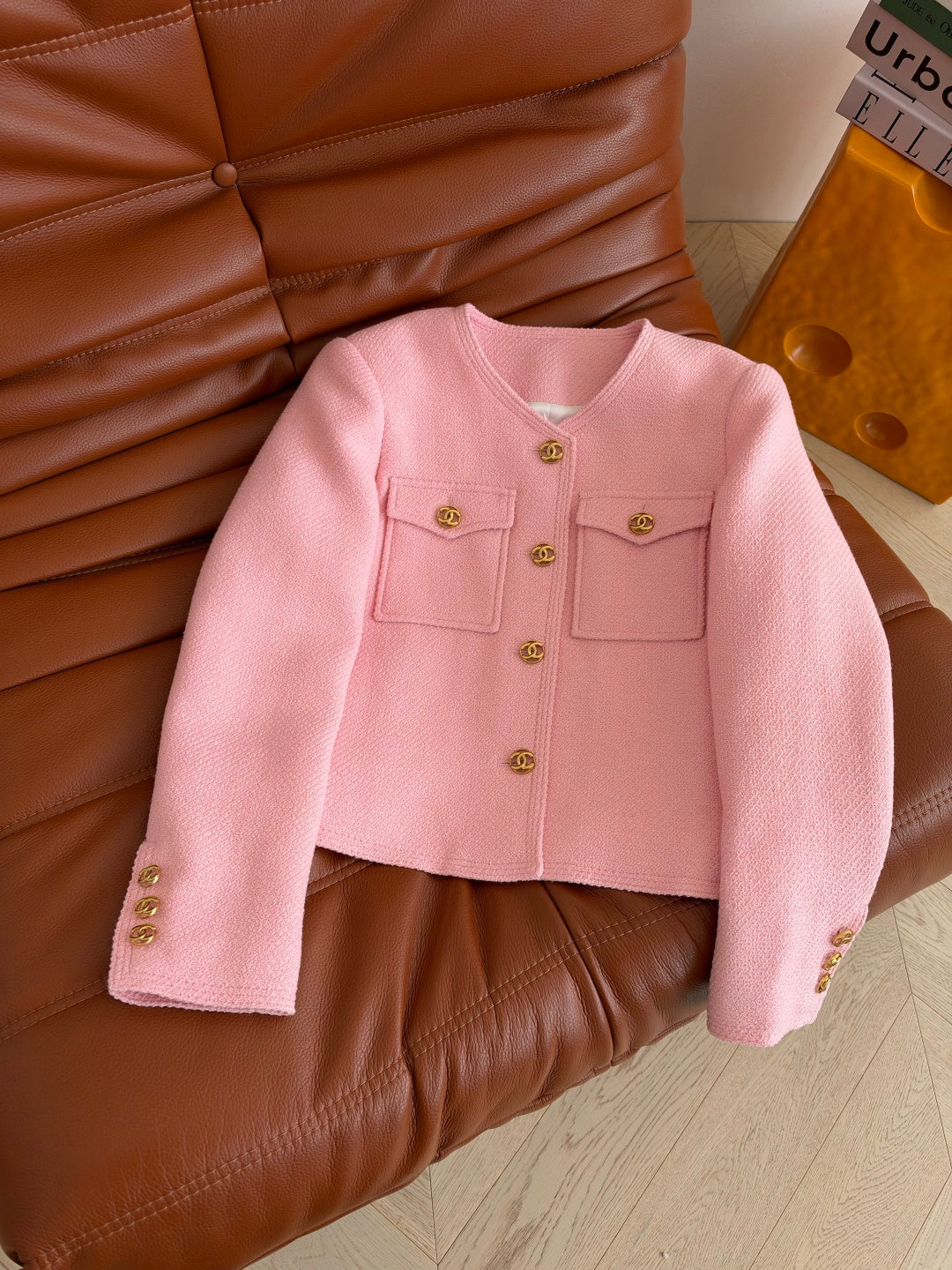 Chanel 26s CC Button Pocket Tweed Crop Jacket  449985