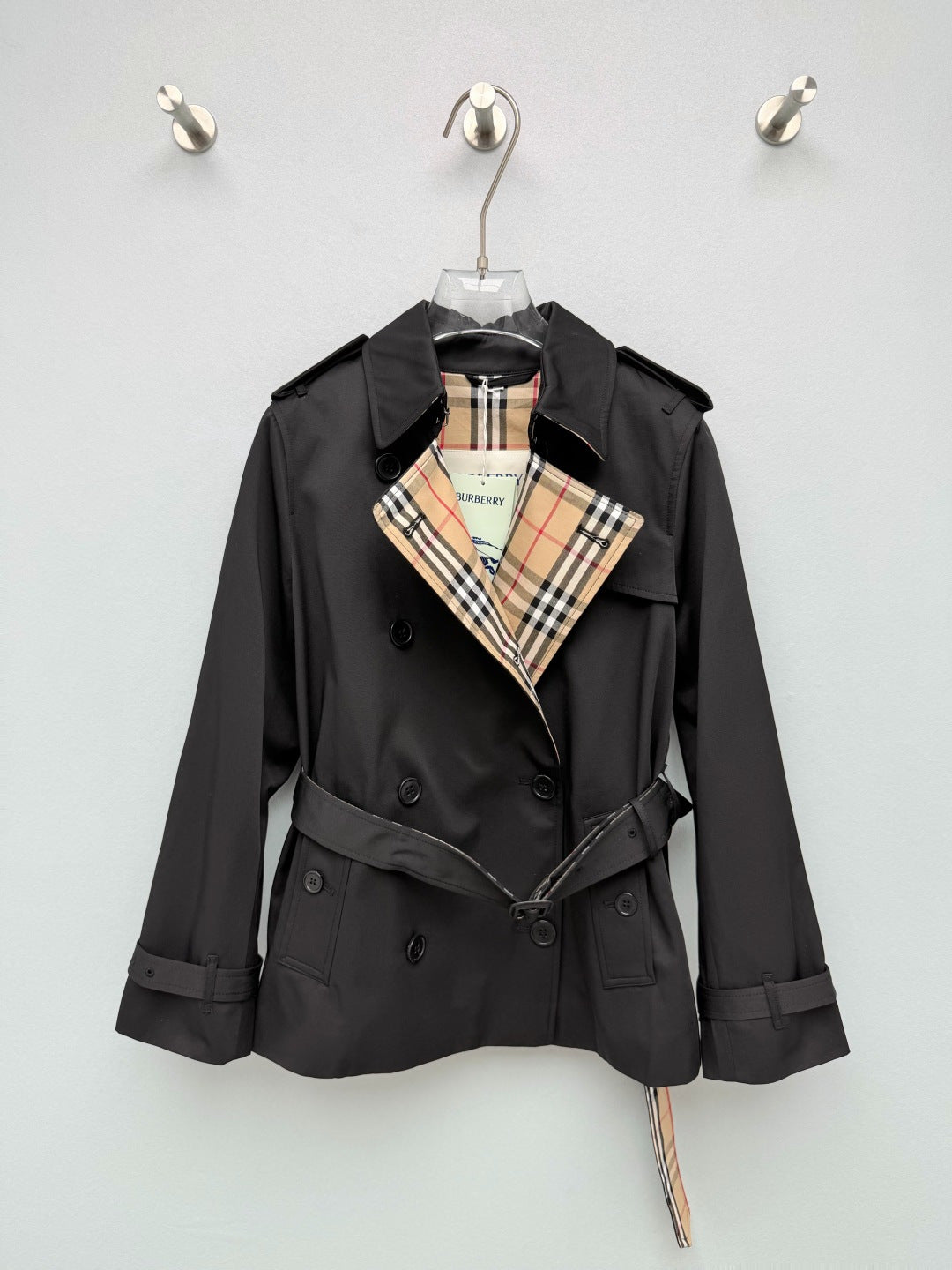 Burberry 26s Vintage Check Lining Short Trench Coat Beige Black 444871