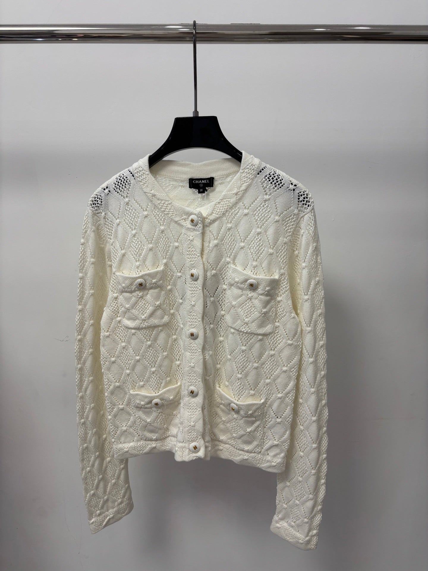 Chanel 26s Cardigan White Black Knit 448072