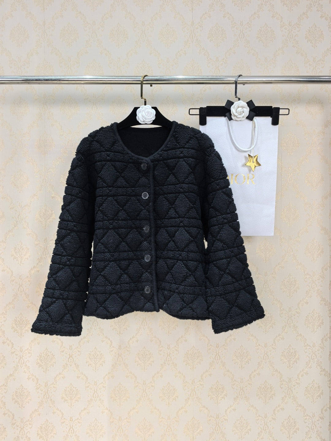 Dior 26s Cardigan White Black Knit 448114