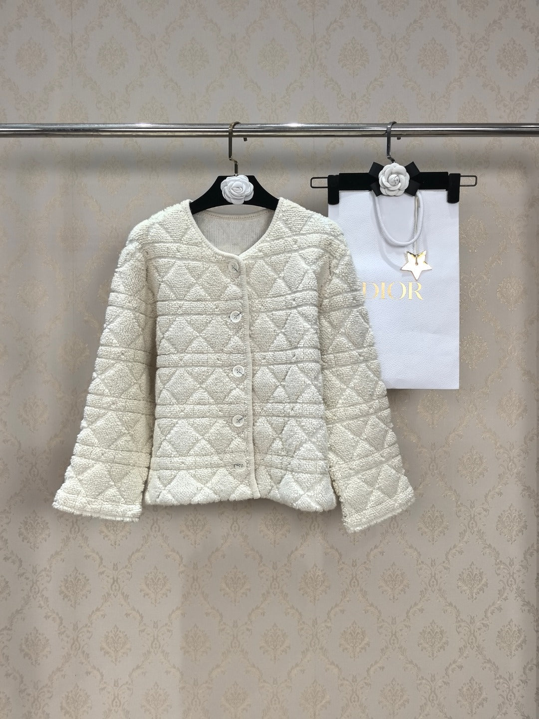Dior 26s Cardigan White Black Knit 448114