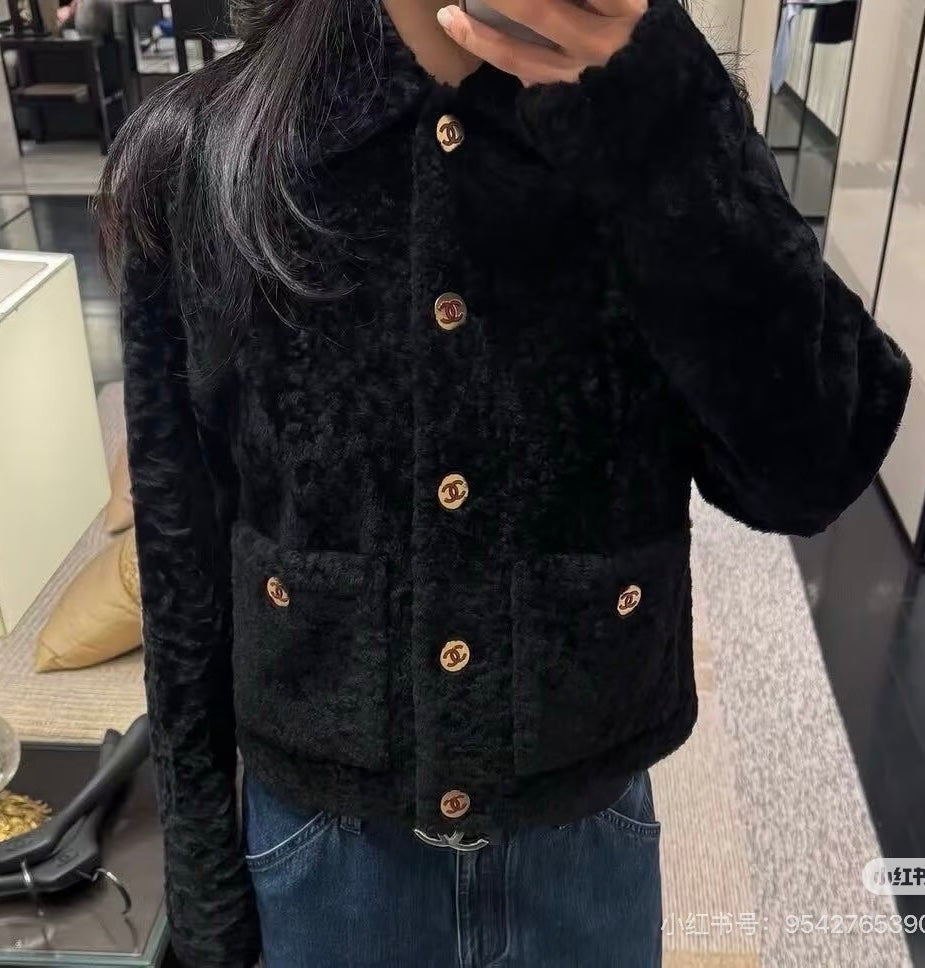 Chanel 26s Shearling Jacket Black 450604