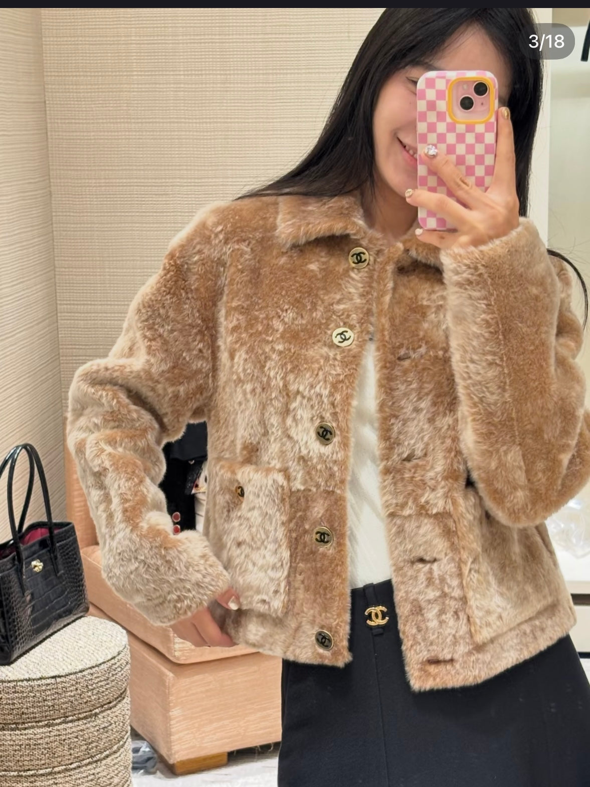 Chanel 26s Shearling Jacket Black 450604