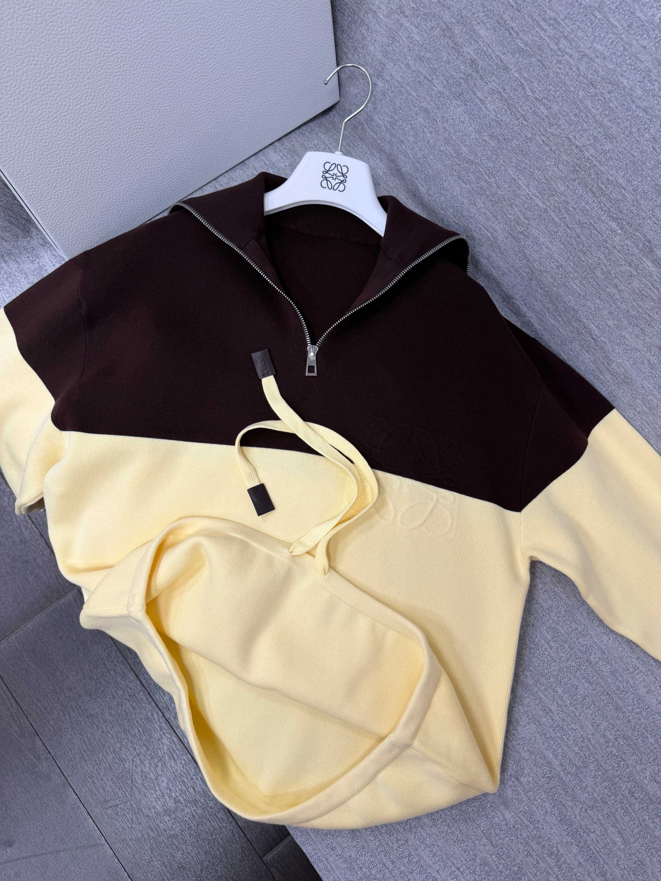 Loewe 26s Color Block Hoodie Cotton Blend Half Zip 441965