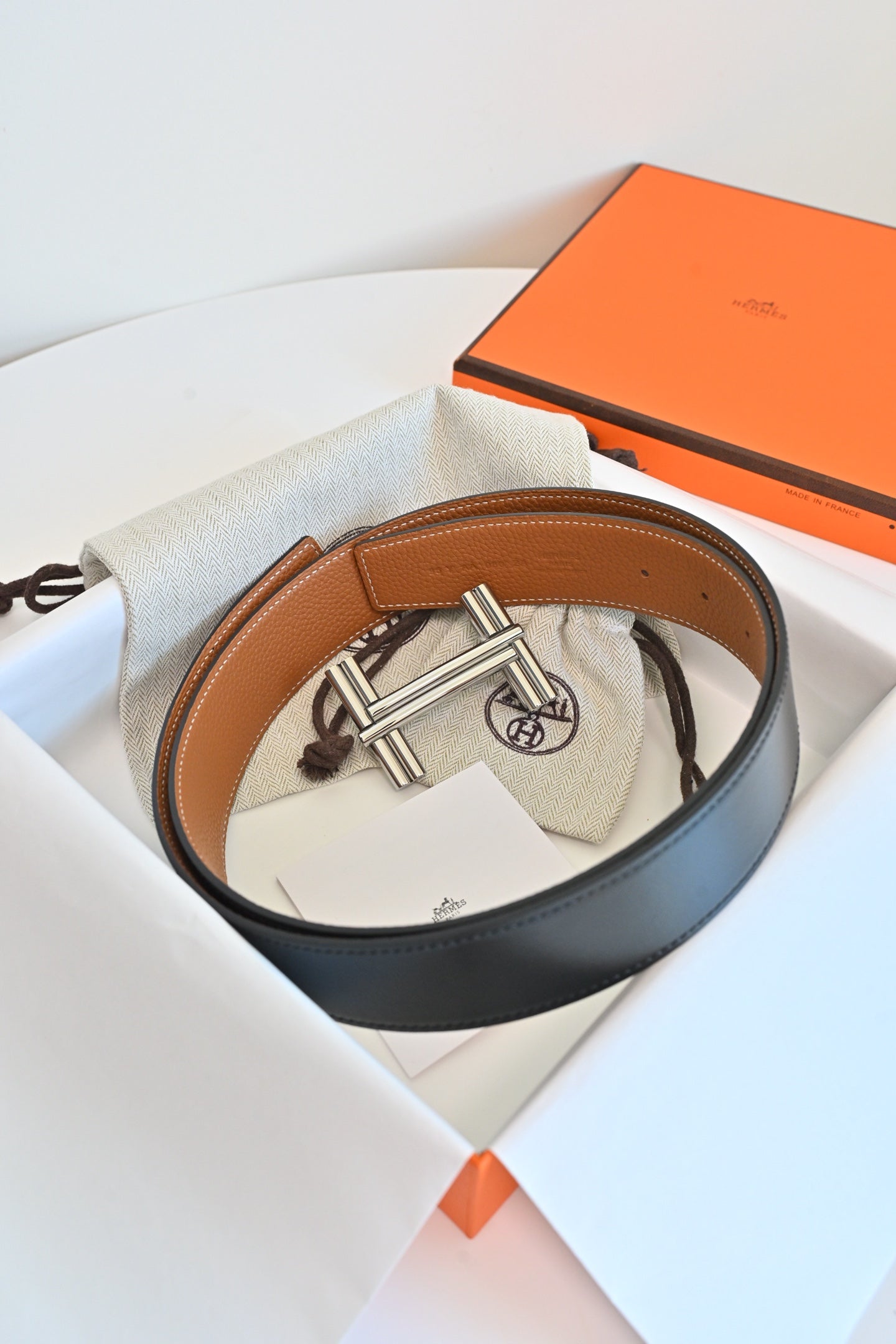 HM 26FW Reversible Tube H Belt 3.8cm Haze Leather 220399